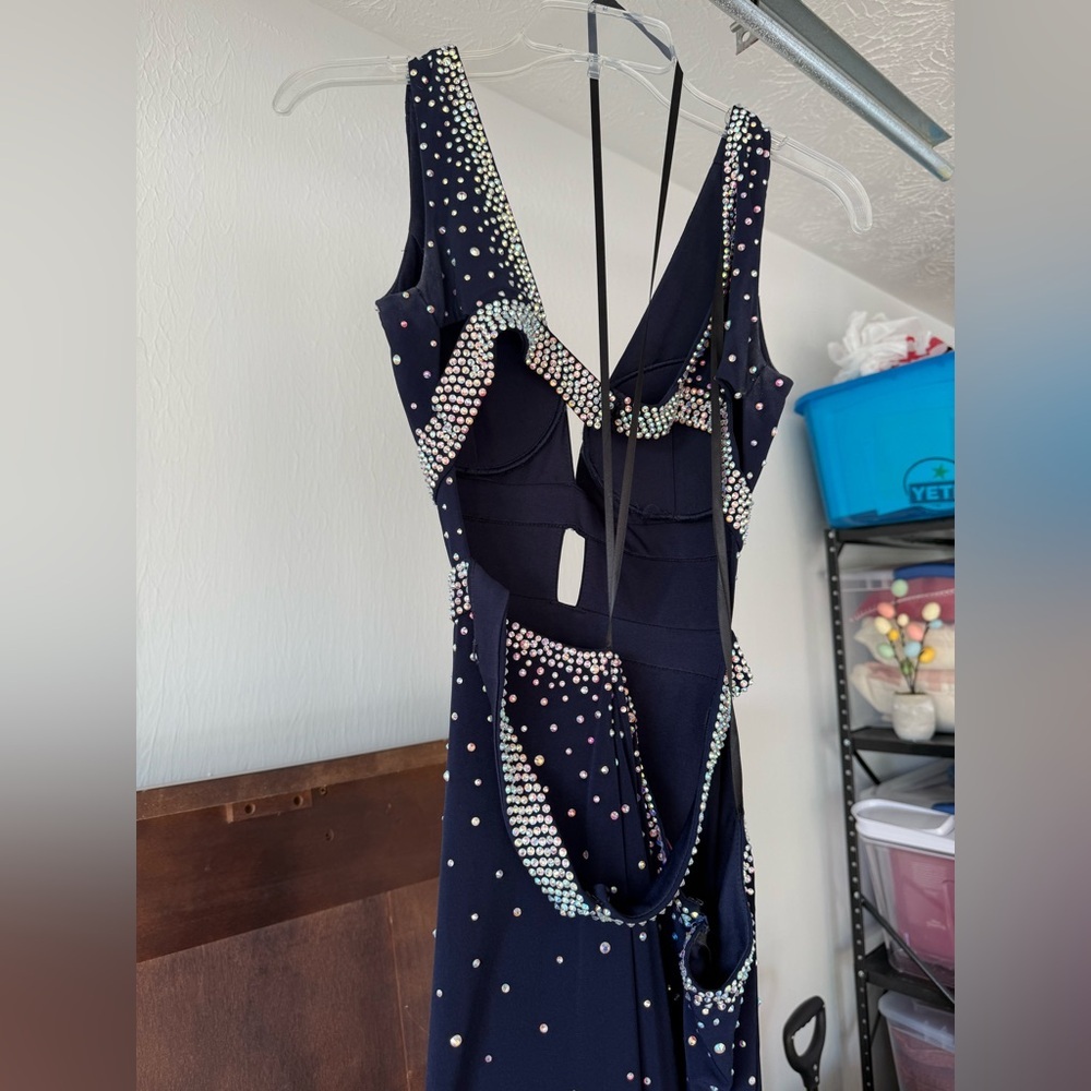 Jovani Navy Blue Dress with Rhinestone Embellishments - Picture 3 of 6
